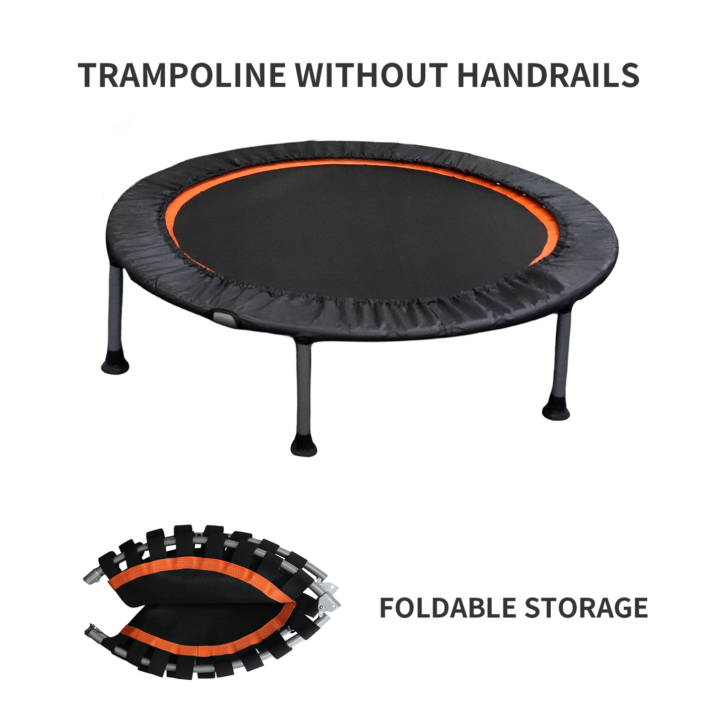 40/48" Foldable Mini Trampoline Max Load 330lbs/440lbs, Fitness Rebounder with Adjustable Foam Handle, Exercise Trampoline for Adults Indoor/Garden Workout