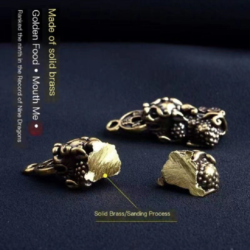 Brass Pixiu Gourd Keychain With Floating Design, Good Luck Charm