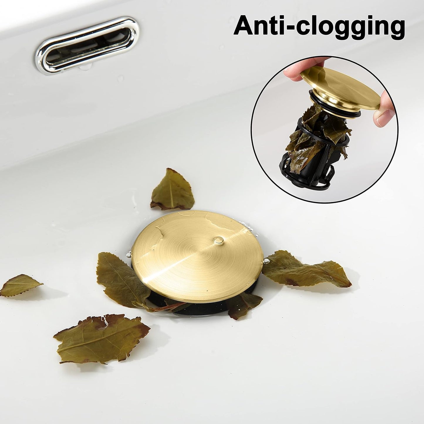 1pc,Sink Drain Without Overflow, Plastic Bathroom Pop up Sink Drain Fit for 1 3/4 Inch Vessel Sink, Built-in Anti Clogging Sink Stopper, Brushed Gold