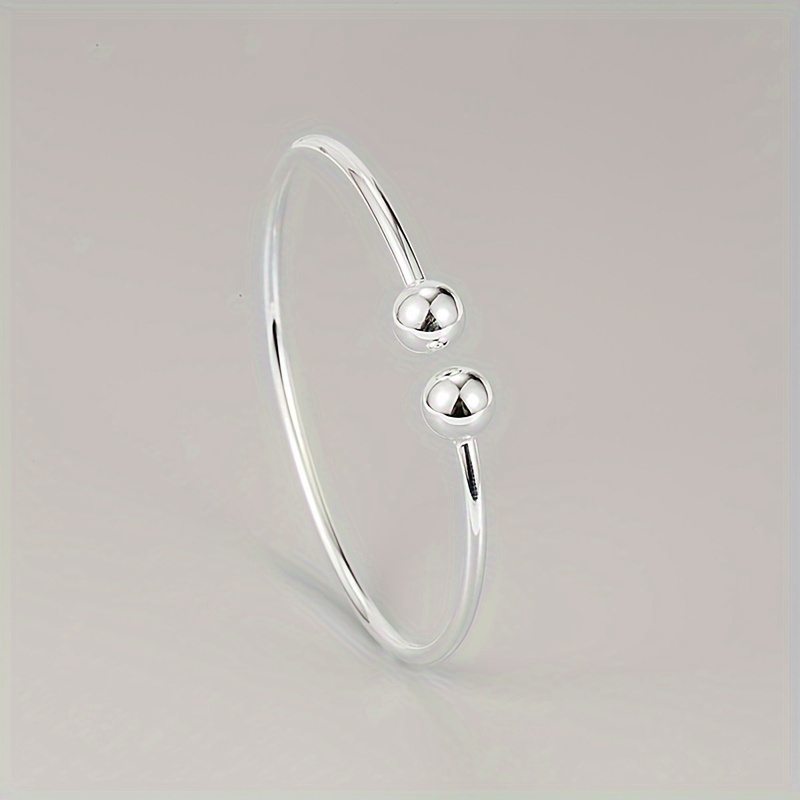 925 Sterling Silvery Bracelet Minimalist Double Ball Bangle Female Ornament