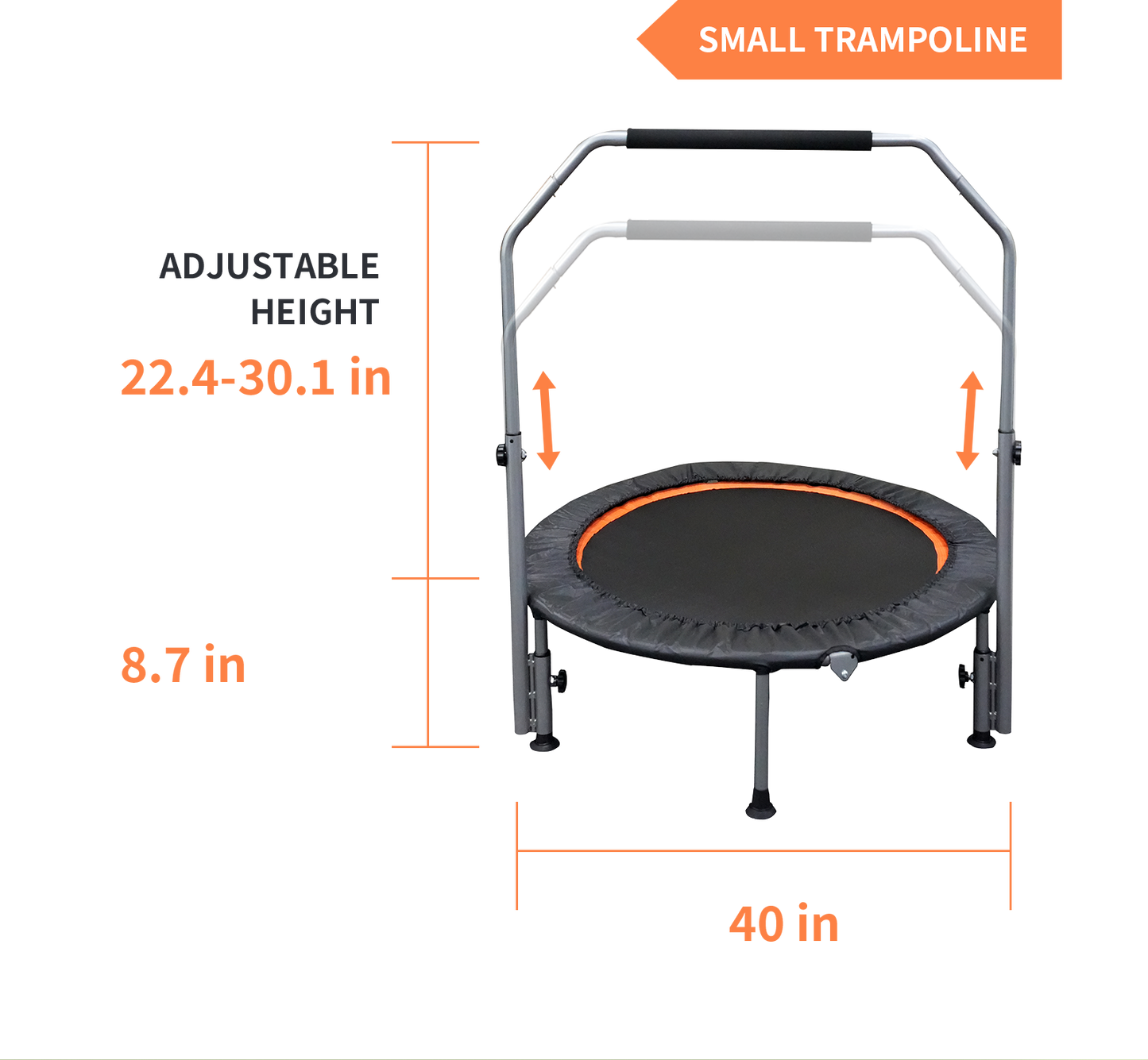 40/48" Foldable Mini Trampoline Max Load 330lbs/440lbs, Fitness Rebounder with Adjustable Foam Handle, Exercise Trampoline for Adults Indoor/Garden Workout