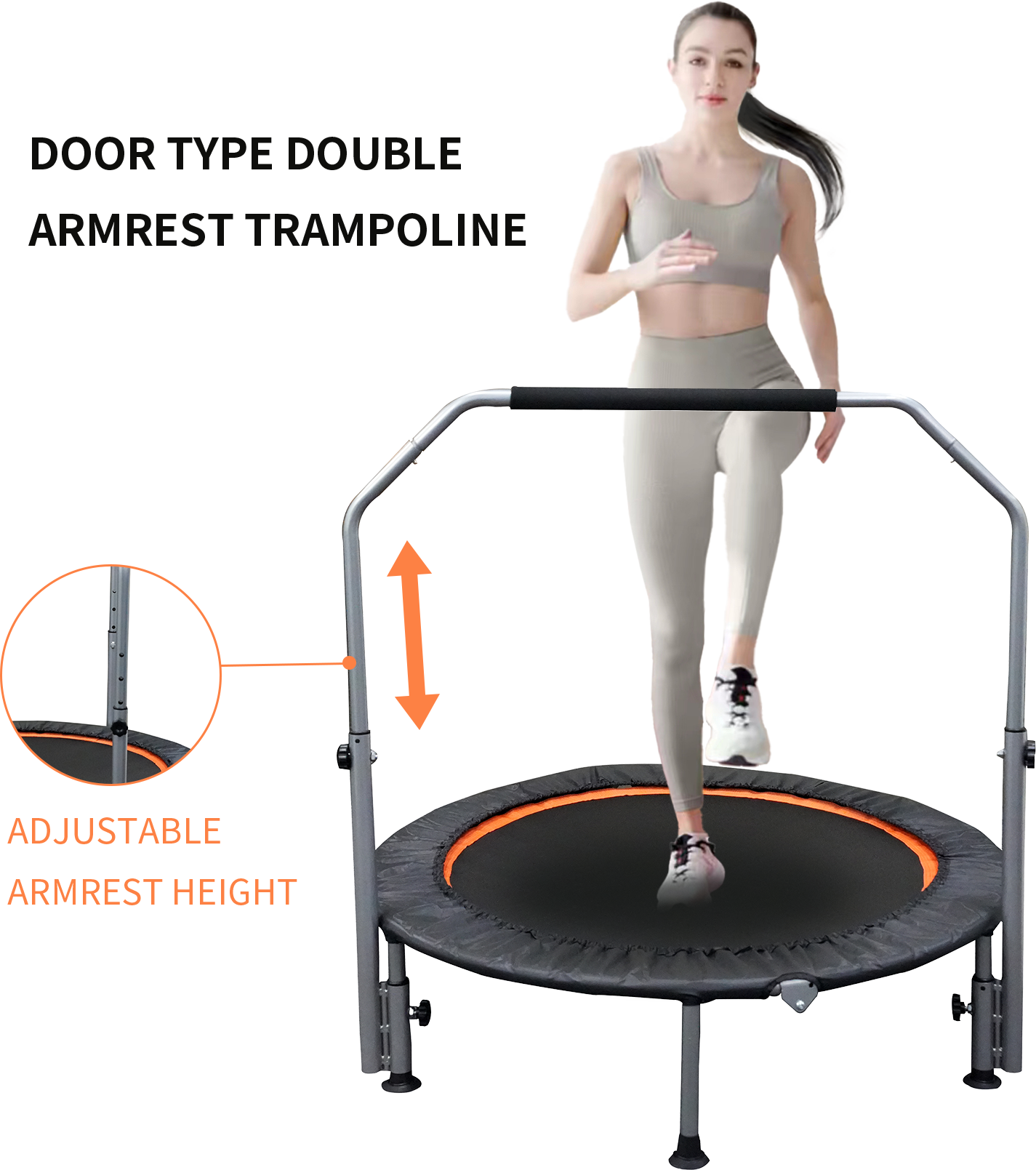 40/48" Foldable Mini Trampoline Max Load 330lbs/440lbs, Fitness Rebounder with Adjustable Foam Handle, Exercise Trampoline for Adults Indoor/Garden Workout